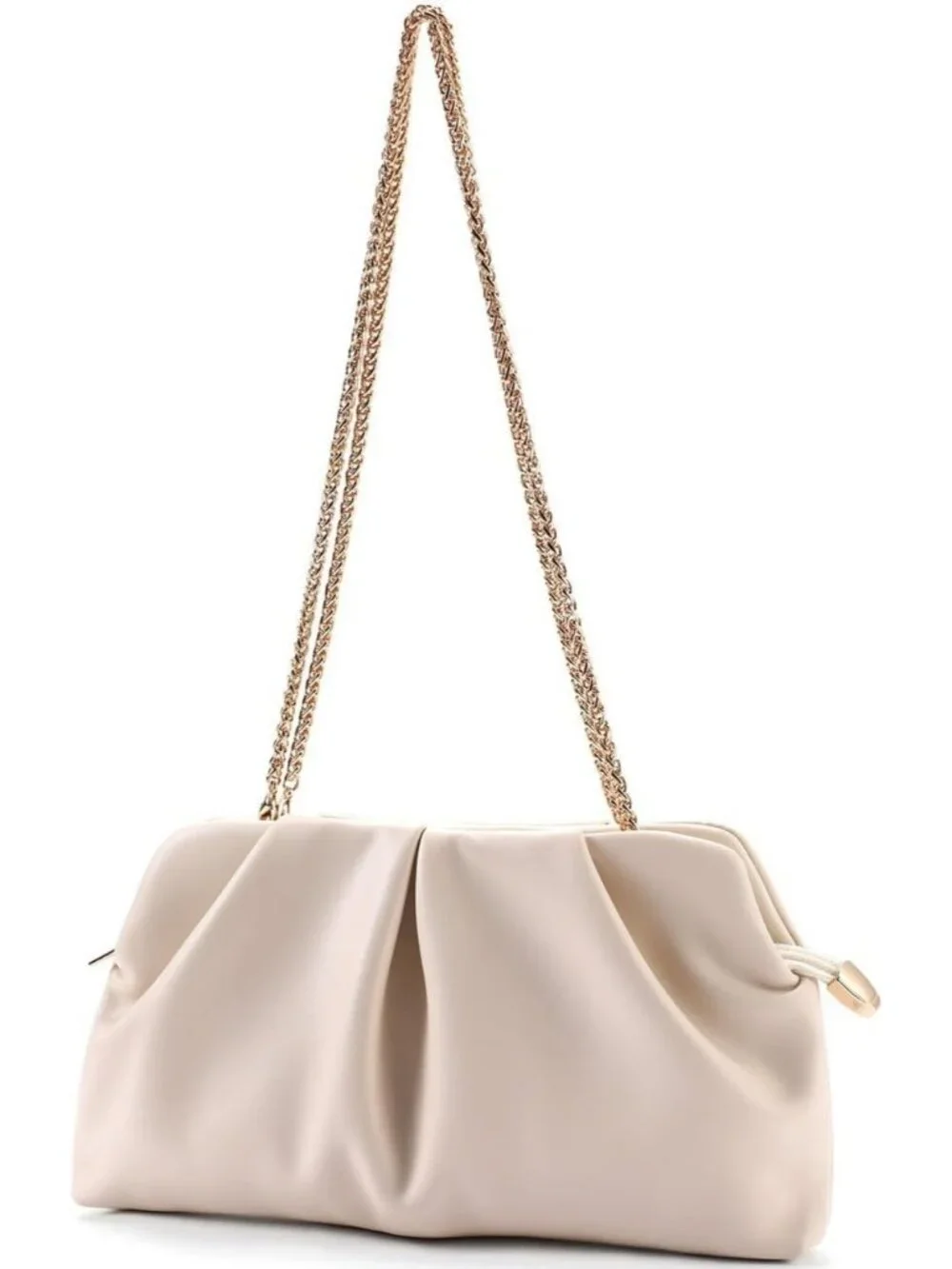 Women's Cream Pleated Pu Clutch Purse For Dressy With Chain Formal Handbag